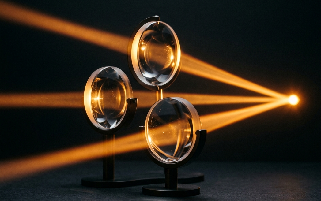 Three lenses focusing light toward one point